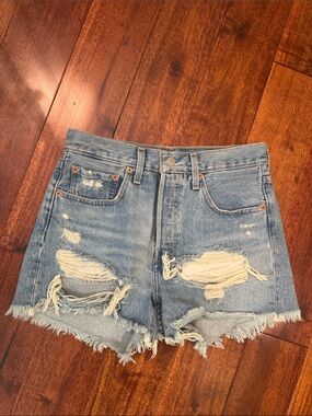 Distressed Light Blue Denim Jean Shorts